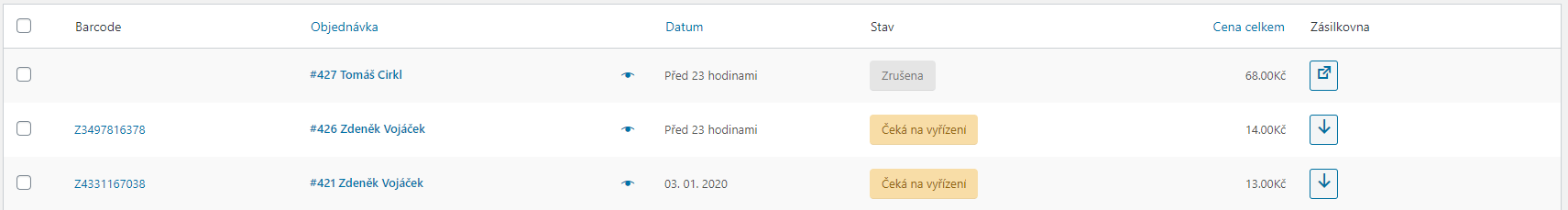 Zásilkovna v přehledu objednávky