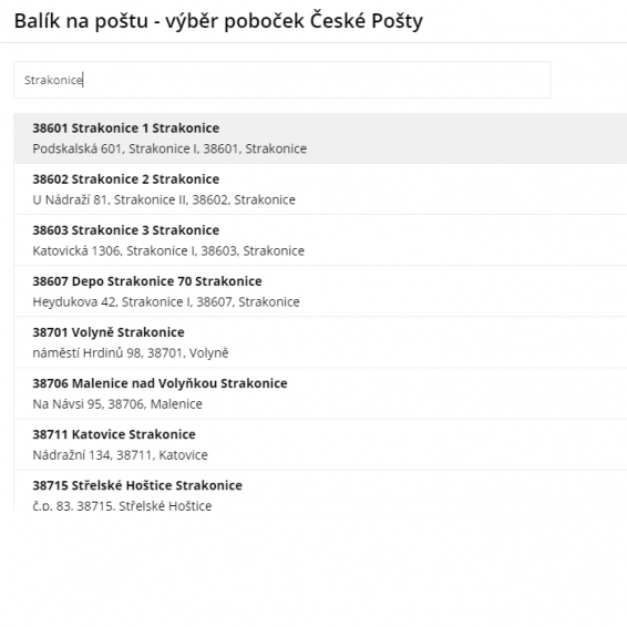 Vyhledávač poboček Pošty
