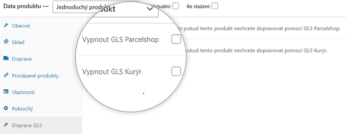 Zakázání dopravce pro produkt u pluginu GLS