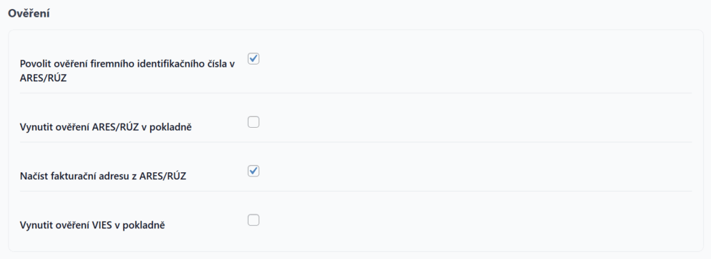 Toret EU VAT - nastavení Ověření