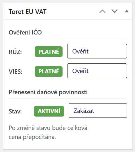Toret EU VAT - widget u objednávky