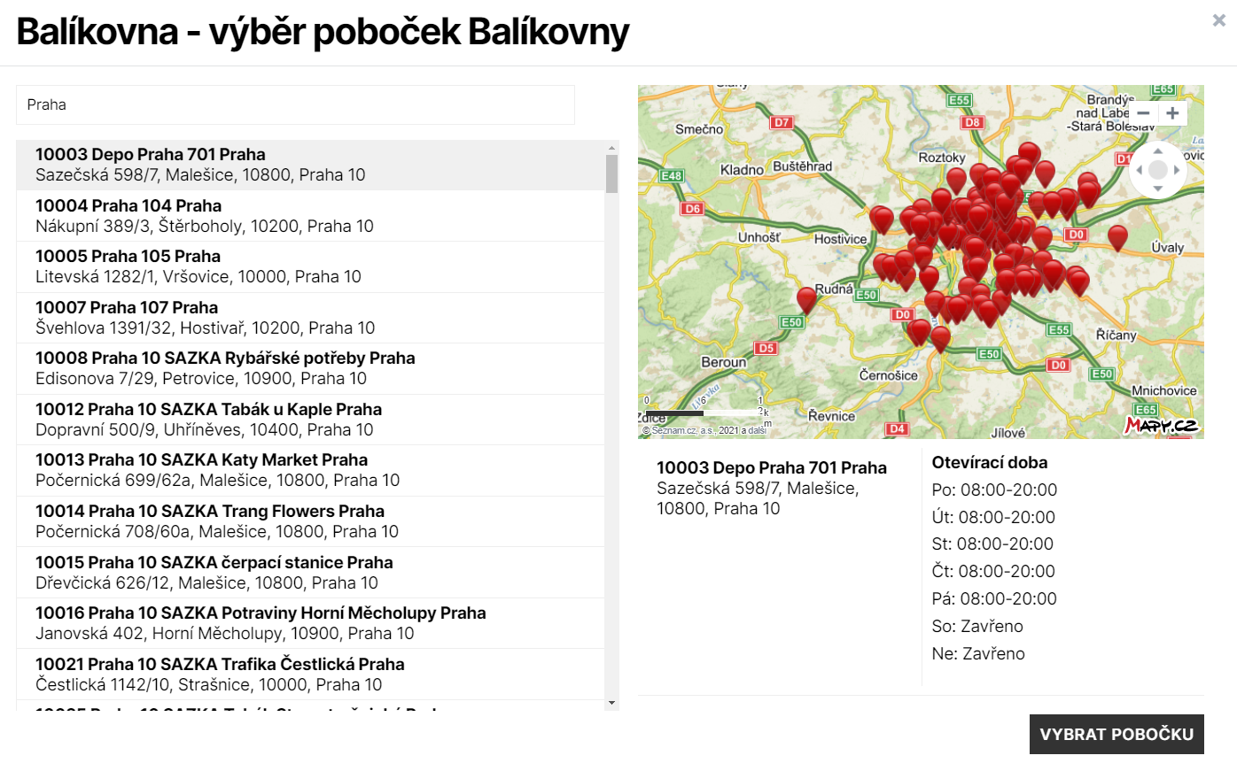 Toret Balíkovna - Automatické načítaní poboček