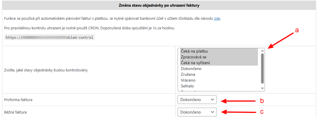 Toret iDoklad - Změna stavu objednávky po uhrazení faktury