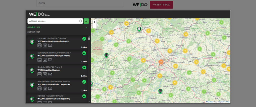 Díky implementaci dopravce WE|DO můžete zákazníkům nabídnout widget pro výběr pobočky v pokladně