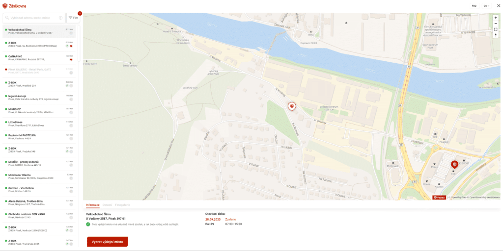 Zásilkovna - widget pro výběr výdejního místa v pokladně