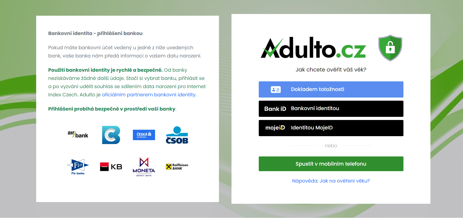 Možnosti ověření věku pomocí Adulto.cz