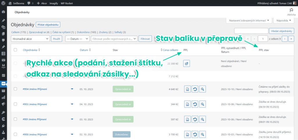 Přehled WooCommerce objednávek s napojením na PPL2