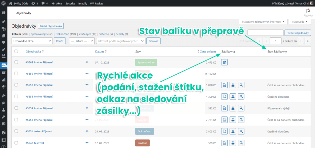 Přehled WooCommerce objednávek s napojením na Zásilkovnu