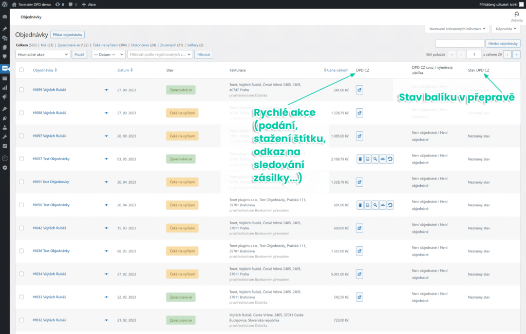 Správa WooCommerce objednávek s Toret DPD