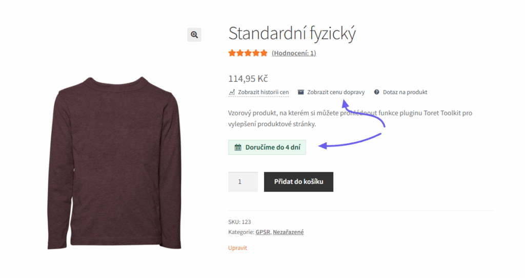 Zobrazení dodací lhůty a ceny dopravy na produktové stránce ve WooCommerce
