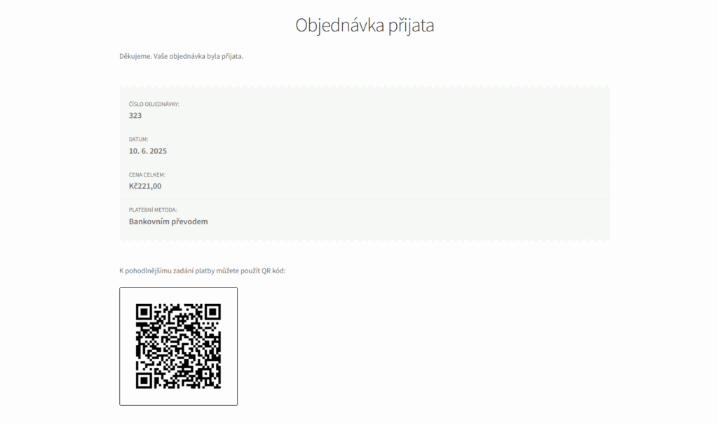 QR kód pro platbu bankovním převodem