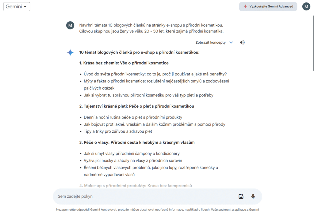 Umělá inteligence vám pomůže vygenerovat nápady, třeba na blogové články.