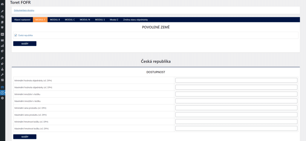 V pluginu Toret FOFR lze podmínit dostupnost jednotlivých dopravních modulů.