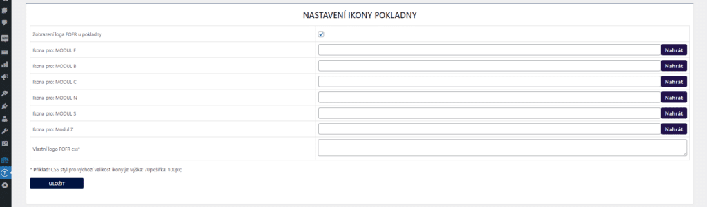 V nastavení pluginu lze pro všechny moduly nahrát vlastní ikony, které se zobrazí v pokladně