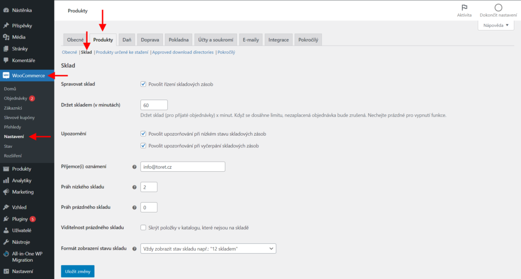 Nastavení skladu ve WooCommerce