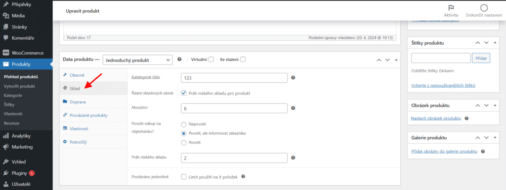 Nastavení skladu ve WooCommerce na úrovni produktu