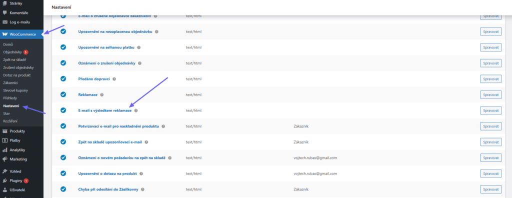 Automatický e-mail pro výsledek reklamace