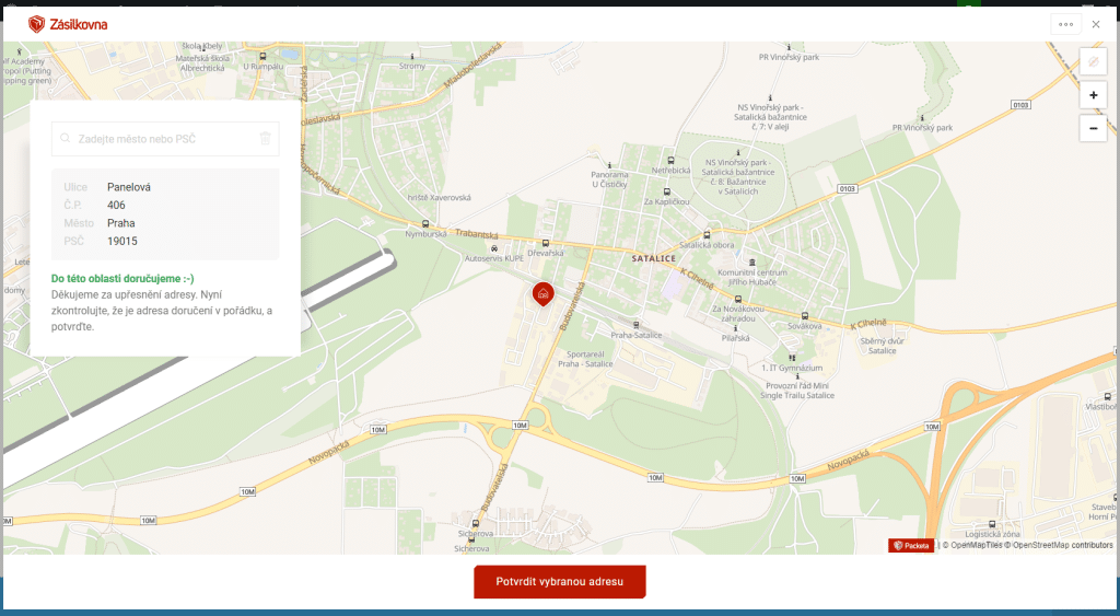 Zásilkovna widget pro výběr adresy k doručení