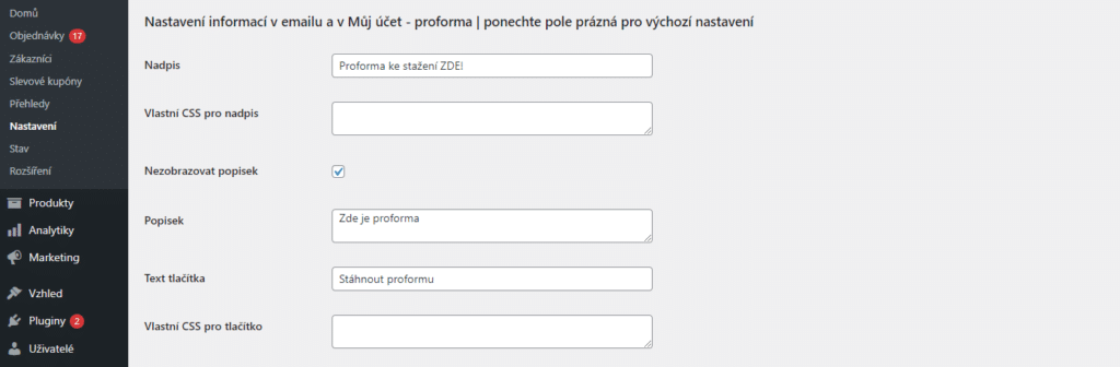 Nastavení textace a stylů odkazu pro stažení dokumentu