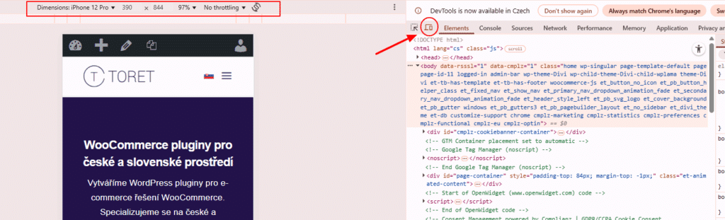 Ověření responzivity webu v prohlížeči Google Chrome