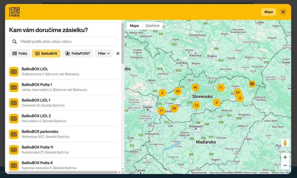 widget - balík na sk poštu