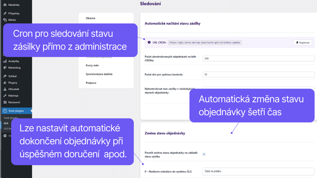 Plugin Toret GLS pro WooCommerce - nastavení automatizace (2)