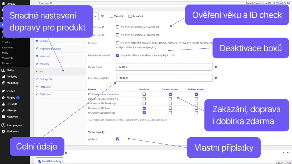 Plugin Toret PPL pro WooCommerce - nastavení dopravy (2)