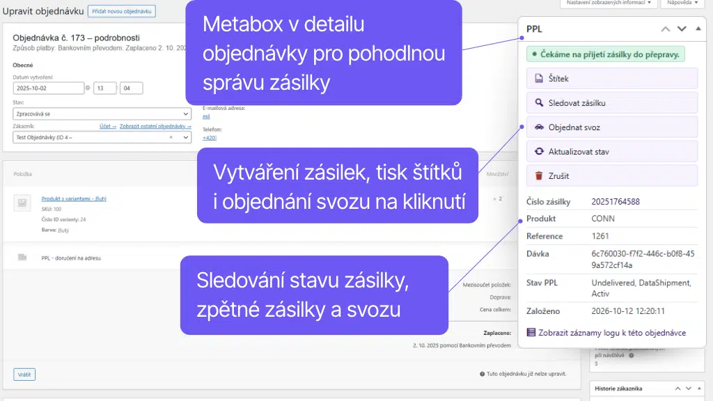 Plugin Toret PPL pro WooCommerce - správa objednávek (2)