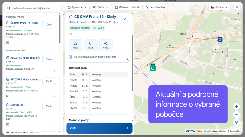 Plugin Toret PPL pro WooCommerce - widget s mapou pro výběr poboček