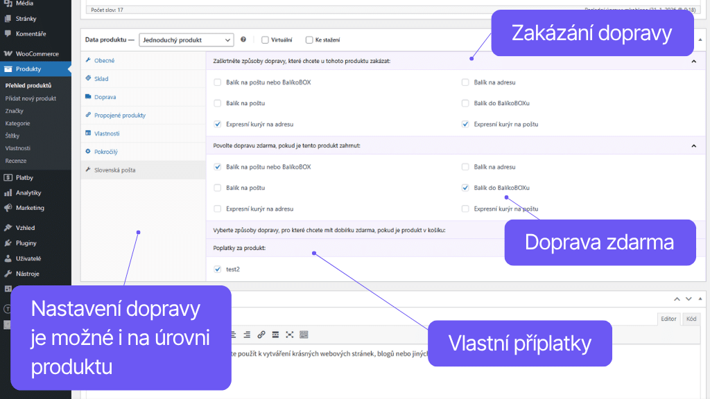 Plugin Toret Slovenská pošta - nastavení pro produkt