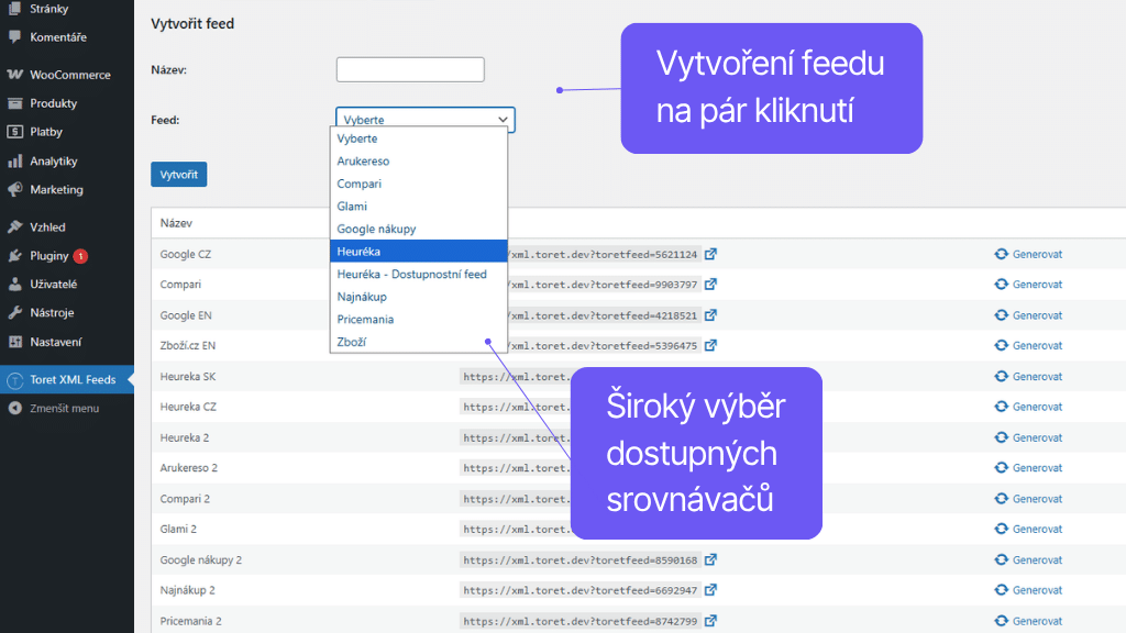 Plugin Toret XML feedy pro WooCommerce - vytváření XML feedů