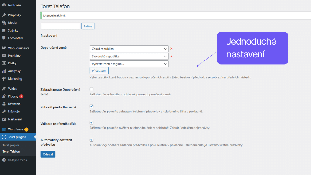 Plugin Telefon pro WooCommerce - nastavení