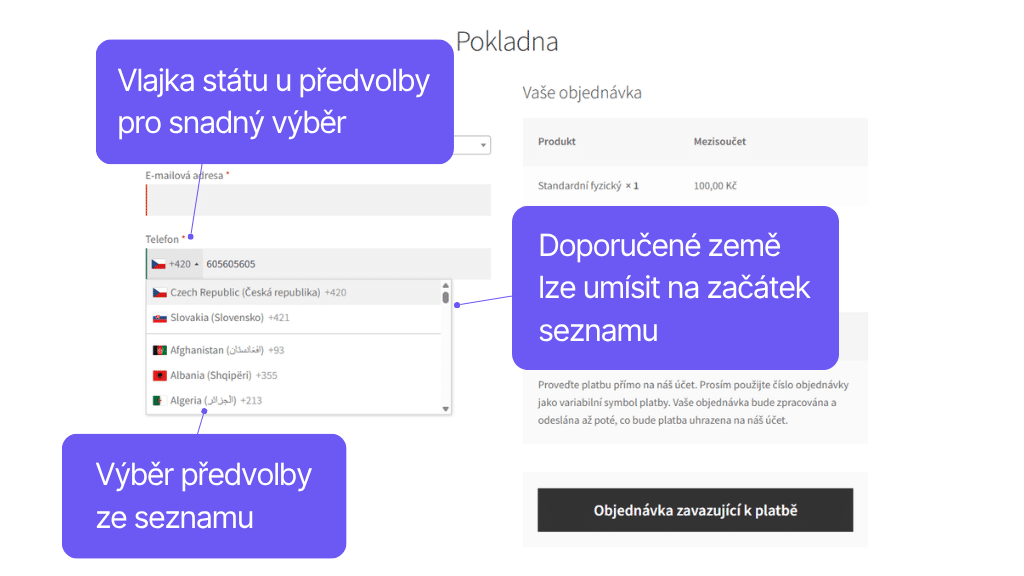 Plugin Telefon pro WooCommerce - zobrazení v pokladně