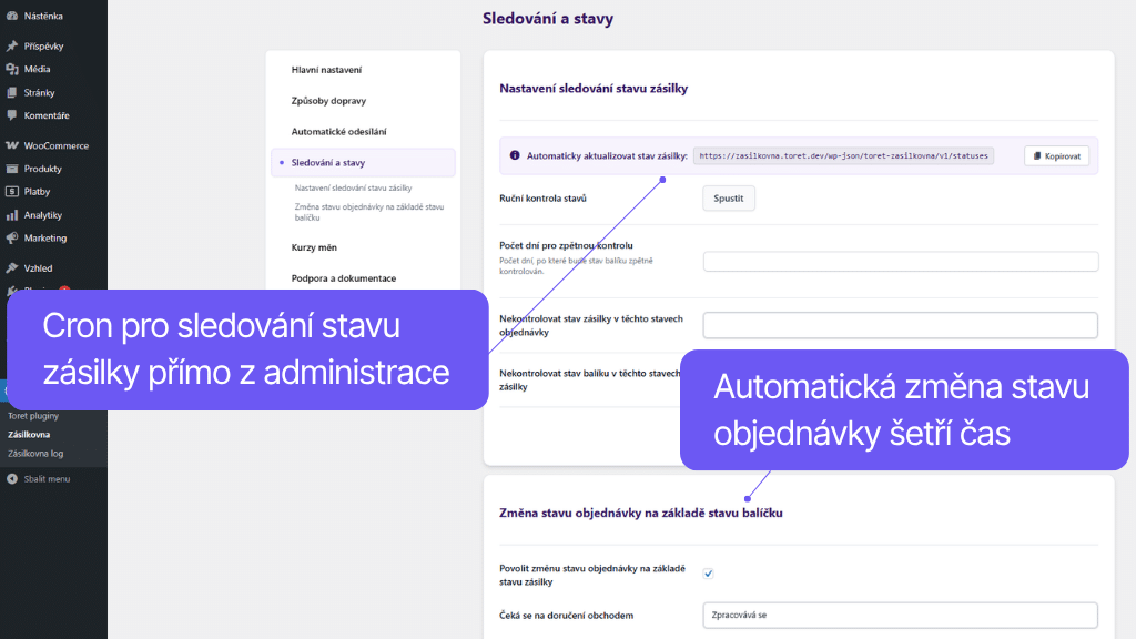 Toret plugin WooCommerce Zásilkovna - automatické sledování a změna stavu