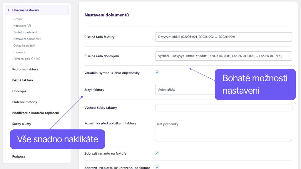 WooCommerce plugin Fakturoid - bohaté možnosti nastavení