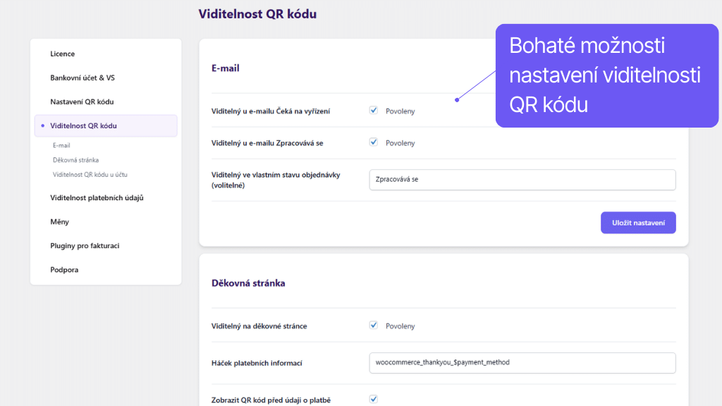 WooCommerce plugin QR kódy - nastavení QR kódu (2)