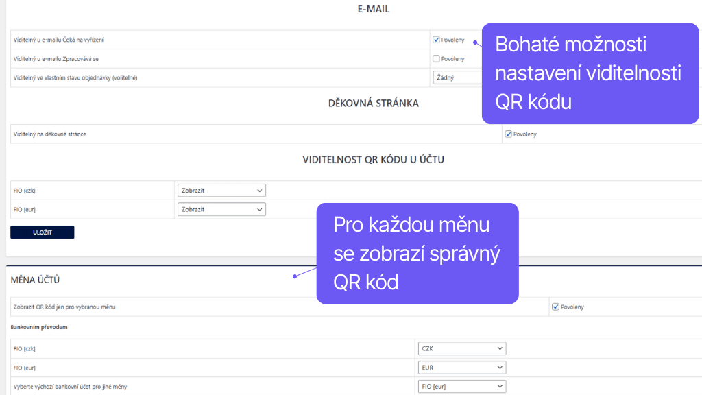 WooCommerce plugin QR kódy - nastavení QR kódu (2)
