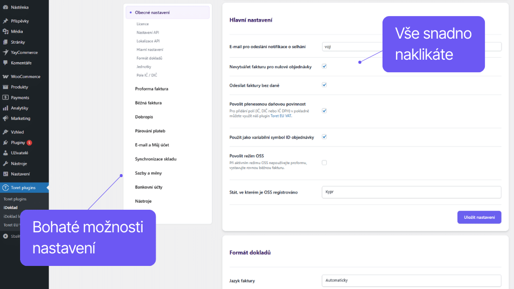 WooCommerce plugin iDoklad - bohaté možnosti nastavení