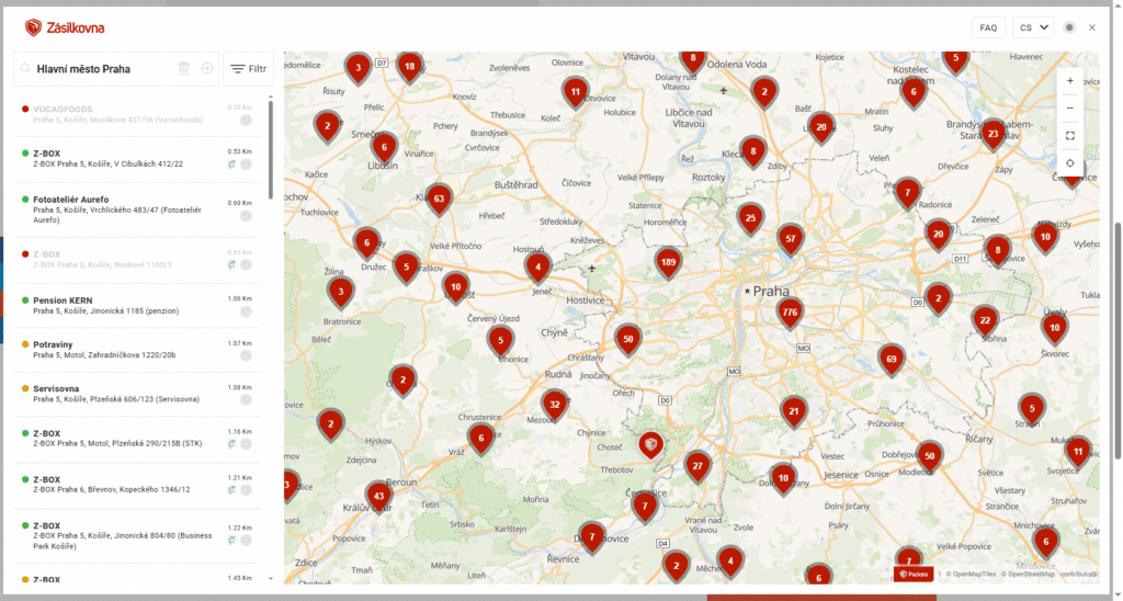 pokladna e-shopu bojopozornost - widget s mapou
