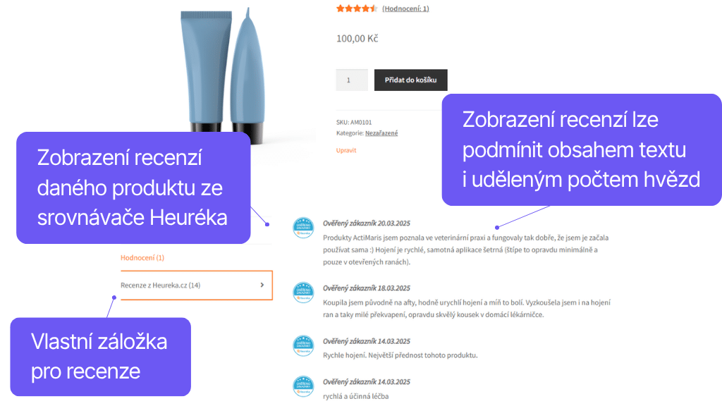 Toret plugin Srovnávače zboží pro WooCommerce - zobrazení recenzí produktu ze srovnávačů na produktové stránce
