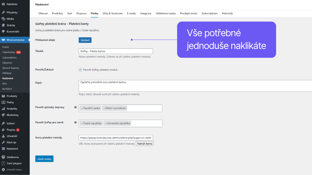 Plugin GoPay pro WooCommerce - Nastavení