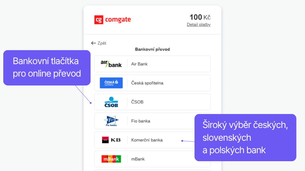 Platební brána Comgate pro WooCommerce - bankovní tlačítka