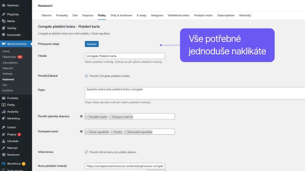 Platební brána Comgate pro WooCommerce - nastavení (2)