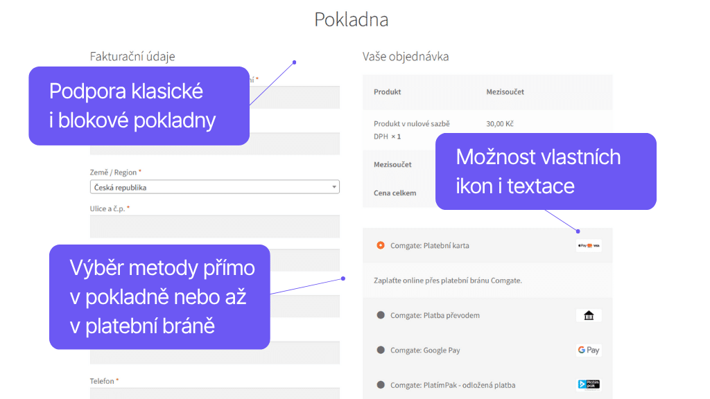 Platební brána Comgate pro WooCommerce - pokladna