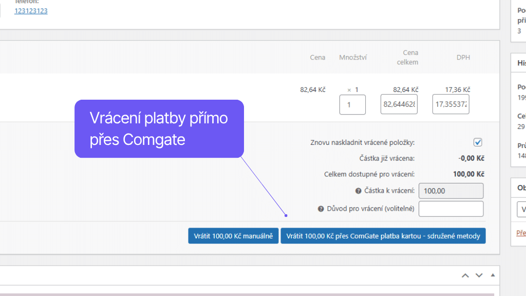 Platební brána Comgate pro WooCommerce - refundace