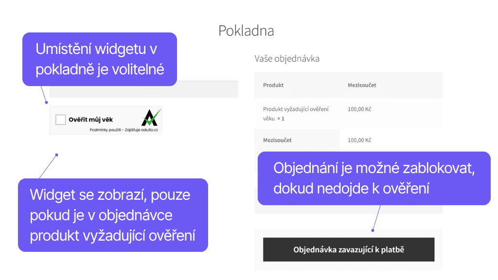 Plugin Toret Adulto pro WooCommerce - zobrazení v pokladně
