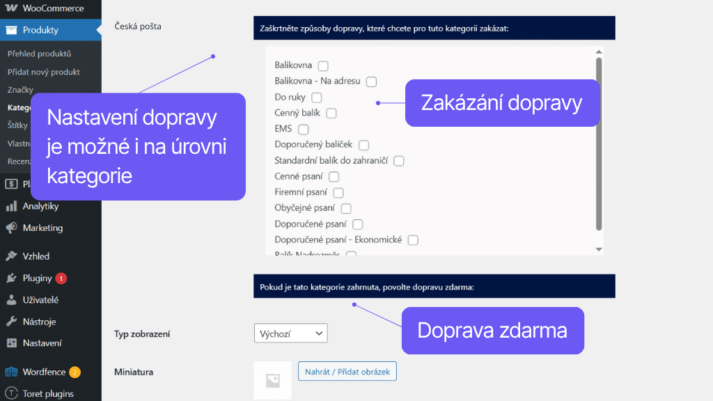 Plugin Toret Česká pošta - nastavení dopravy (3)
