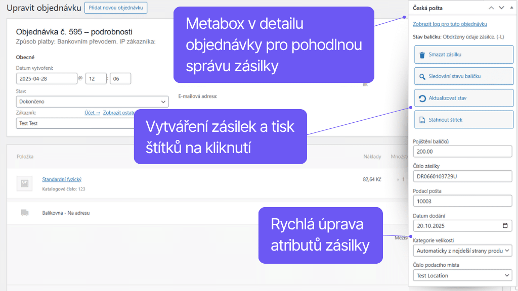 Plugin Toret Česká pošta - správa zásilek (2)