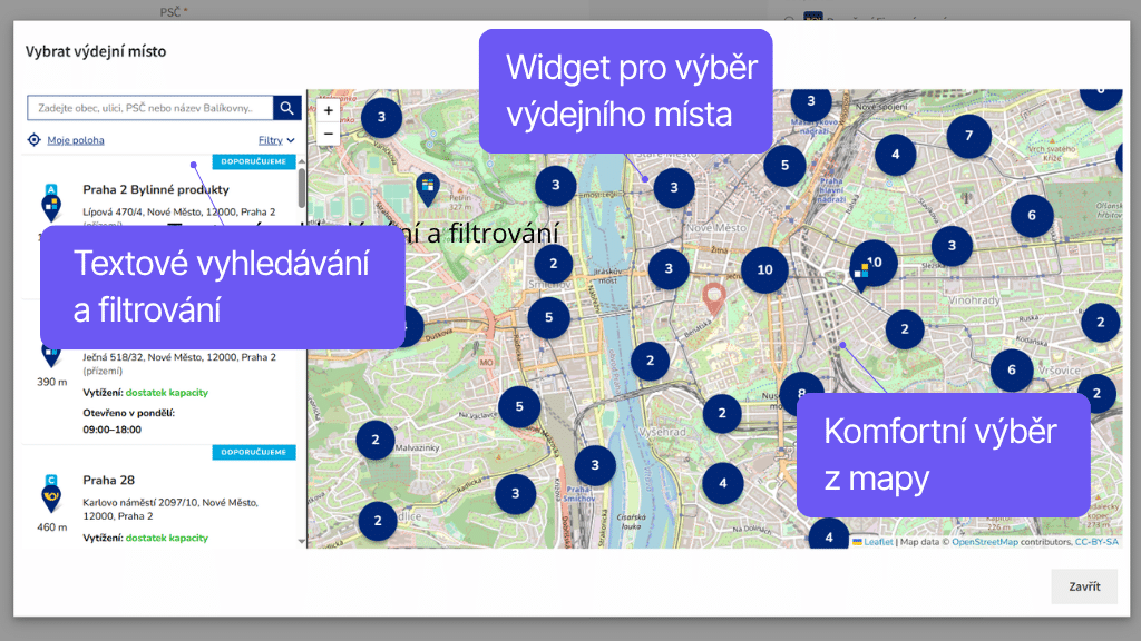 Plugin Toret Česká pošta - widget pro výběr pobočky