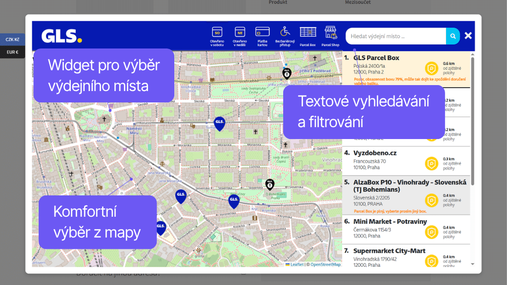 Plugin Toret GLS pro WooCommerce - widget pro pokladnu